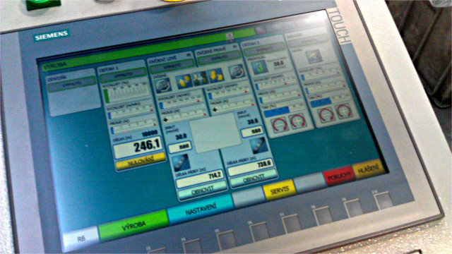 Ovládací obrazovky KTP1200 (výrobní obrazovka)